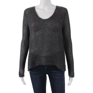 Helmut Women Pullover Sweater Gray Linen V-Neck Long Sleeve Solid Size PP